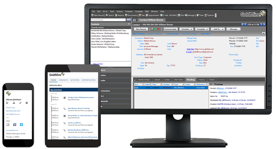 GoldMine CRM on pc's, tablets and smartphones