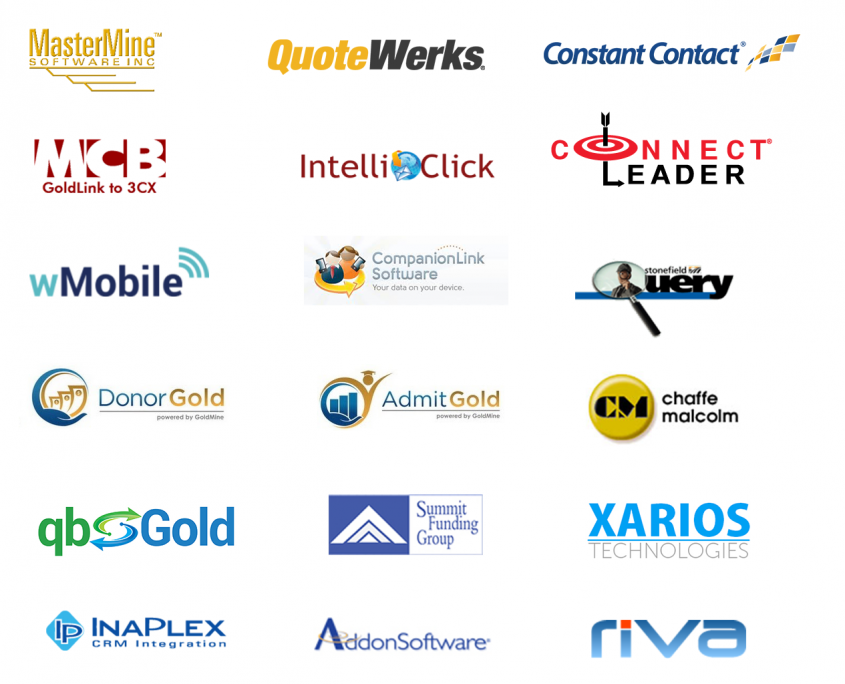 add-on-partners logos for QuoteWerks, IntelliClick, ConnectLeader, qbGold, RIVA, Summit Financing, Constant Contact and more